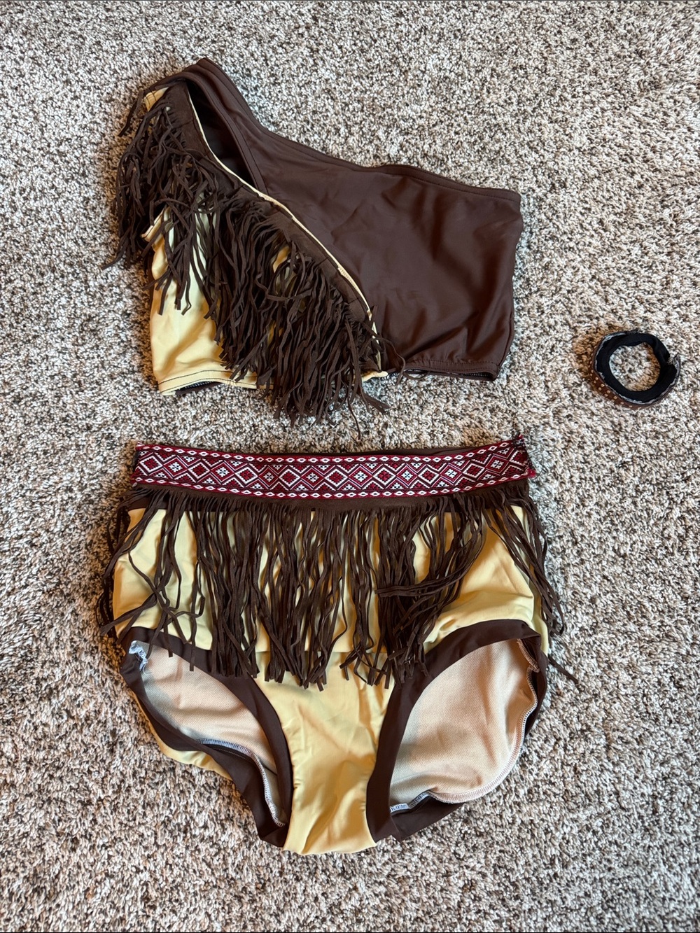Native American Fringed Two-Piece costume Set in brown and nude/khaki